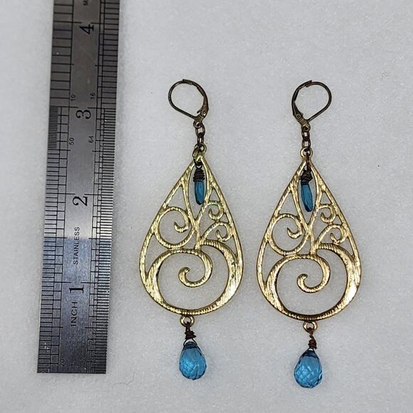 Gold Brocade Teardrop Earrings - Picture 2 of 3